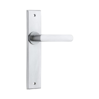 Iver Osaka Door Lever Handle on Chamfered Backplate Passage Brushed Chrome 12368