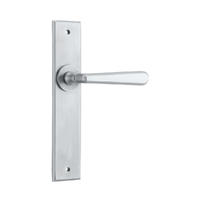 Iver Copenhagen Door Lever Handle on Chamfered Backplate Passage Brushed Chrome 12380