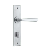 Iver Copenhagen Door Lever Handle on Chamfered Backplate Privacy Brushed Chrome 12380P85