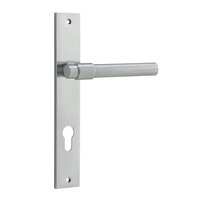 Iver Helsinki Lever Handle on Rectangular Backplate Euro Brushed Chrome 12396E85