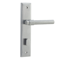 Iver Helsinki Lever Handle on Stepped Backplate Privacy Brushed Chrome 12402P85