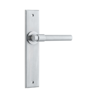 Iver Helsinki Door Lever Handle on Chamfered Backplate Passage Brushed Chrome 12404