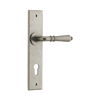 Iver Sarlat Door Lever Handle on Chamfered Backplate Euro Distressed Nickel 13780E85