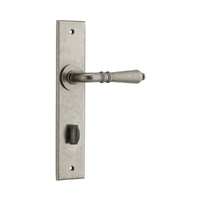 Iver Sarlat Door Lever Handle on Chamfered Backplate Privacy Distressed Nickel 13780P85