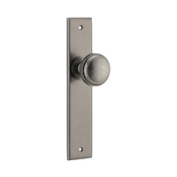 Iver Paddington Door Knob on Chamfered Backplate Passage Distressed Nickel 13831