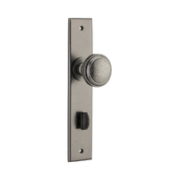 Iver Paddington Door Knob on Chamfered Backplate Privacy Distressed Nickel 13831P85