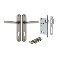 Iver Copenhagen Door Lever on Oval Backplate Entrance Kit Key/Thumb Distressed Nickel 13876KENTR60KT