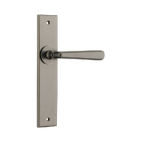 Iver Copenhagen Door Lever Handle on Chamfered Backplate Passage Distressed Nickel 13880