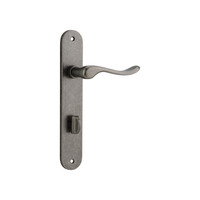 Iver Stirling Lever Handle on Oval Backplate Privacy Distressed Nickel 13924P85