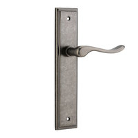 Iver Stirling Lever Handle on Stepped Backplate Passage Distressed Nickel 13926