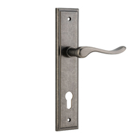 Iver Stirling Lever Handle on Stepped Backplate Euro Distressed Nickel 13926E85