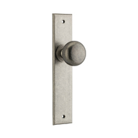 Iver Cambridge Door Knob on Chamfered Backplate Passage Distressed Nickel 13946