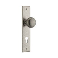 Iver Cambridge Door Knob on Chamfered Backplate Euro Distressed Nickel 13946E85