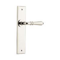 Iver Sarlat Door Lever Handle on Chamfered Backplate Passage Polished Nickel 14280