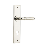 Iver Sarlat Door Lever Handle on Chamfered Backplate Euro Polished Nickel 14280E85