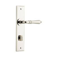 Iver Sarlat Door Lever Handle on Chamfered Backplate Privacy Polished Nickel 14280P85