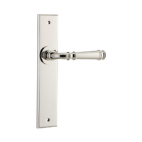 Iver Verona Door Lever Handle on Chamfered Backplate Passage Polished Nickel 14286