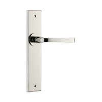 Iver Annecy Door Lever Handle on Chamfered Backplate Passage Polished Nickel 14288