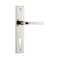 Iver Annecy Door Lever Handle on Chamfered Backplate Euro Polished Nickel 14288E85