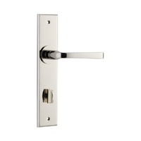 Iver Annecy Door Lever Handle on Chamfered Backplate Privacy Polished Nickel 14288P85