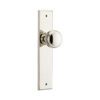 Iver Paddington Door Knob on Chamfered Backplate Passage Polished Nickel 14331