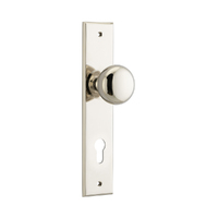 Iver Cambridge Door Knob on Chamfered Backplate Euro Polished Nickel 14446E85