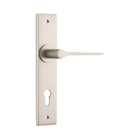 Iver Como Door Lever Handle on Chamfered Backplate Euro Satin Nickel 14758E85