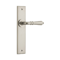 Iver Sarlat Door Lever Handle on Chamfered Backplate Passage Satin Nickel 14780