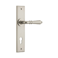 Iver Sarlat Door Lever Handle on Chamfered Backplate Euro Satin Nickel 14780E85