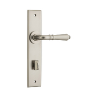 Iver Sarlat Door Lever Handle on Chamfered Backplate Privacy Satin Nickel 14780P85