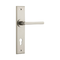 Iver Baltimore Door Lever Handle on Chamfered Backplate Euro Satin Nickel 14782E85