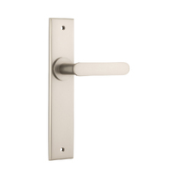 Iver Bronte Door Lever Handle on Chamfered Backplate Passage Satin Nickel 14784