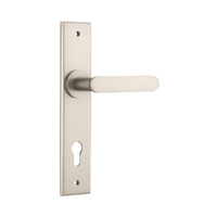 Iver Bronte Door Lever Handle on Chamfered Backplate Euro Satin Nickel 14784E85