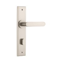 Iver Bronte Door Lever Handle on Chamfered Backplate Privacy Satin Nickel 14784P85