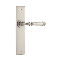 Iver Verona Door Lever Handle on Chamfered Backplate Passage Satin Nickel 14786