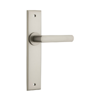 Iver Osaka Door Lever Handle on Chamfered Backplate Passage Satin Nickel 14868