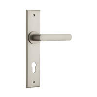 Iver Osaka Door Lever Handle on Chamfered Backplate Euro Satin Nickel 14868E85