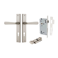 Restocking Soon: ETA Early November - Iver Copenhagen Door Lever on Rectangular Backplate Entrance Kit Key/Thumb Satin Nickel 14872KENTR60KT