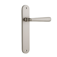 Iver Copenhagen Door Lever Handle on Oval Backplate Passage Satin Nickel 14876