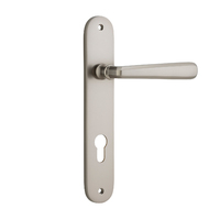 Iver Copenhagen Door Lever Handle on Oval Backplate Euro Satin Nickel 14876E85