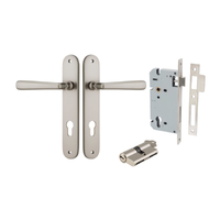 Iver Copenhagen Door Lever on Oval Backplate Entrance Kit Key/Key Satin Nickel 14876KENTR60KK