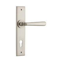 Iver Copenhagen Door Lever Handle on Chamfered Backplate Euro Satin Nickel 14880E85