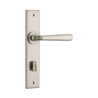 Iver Copenhagen Door Lever Handle on Chamfered Backplate Privacy Satin Nickel 14880P85