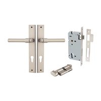 Iver Helsinki Door Lever on Rectangular Backplate Entrance Kit Key/Thumb Satin Nickel 14896KENTR60KT