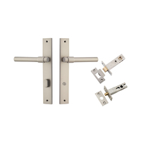 Iver Helsinki Door Lever on Rectangular Backplate Privacy Kit with Turn Satin Nickel 14896KPRIV60