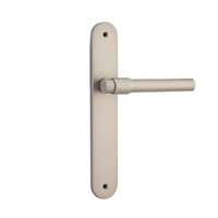 Iver Helsinki Door Lever Handle on Oval Backplate Passage Satin Nickel 14900