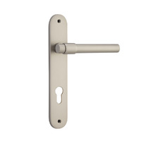 Iver Helsinki Door Lever Handle on Oval Backplate Euro Satin Nickel 14900E85