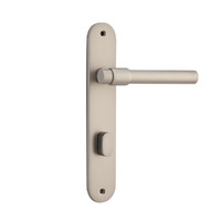 Iver Helsinki Door Lever Handle on Oval Backplate Privacy Satin Nickel 14900P85