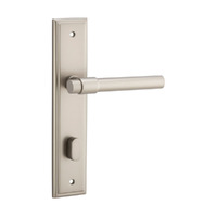 Iver Helsinki Lever Handle on Stepped Backplate Privacy Satin Nickel 14902P85