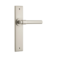 Iver Helsinki Door Lever Handle on Chamfered Backplate Passage Satin Nickel 14904